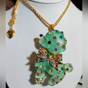 (NEW) Betsey Johnson Multicolor Rhinestone Poodle Necklace